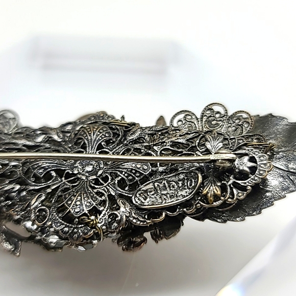 Vintage DeMario NYC Bronze Austrian Crystal Brooch on Sterling Silver! π - Picture 5 of 11